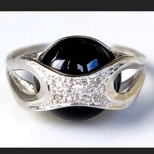 Vintage 14k Gold Diamond Onyx Ring-Gemstone Ring-Estate Jewelry 4.5 gm